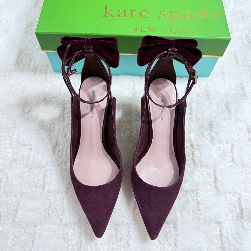 Kate Spade Deep Burgundy Velvet Heels with Bow New NWT Size 6